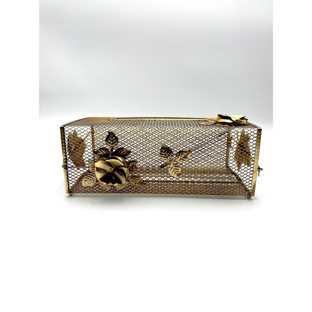 Hollywood Regency Style Gold Metal Tissue Box Holder